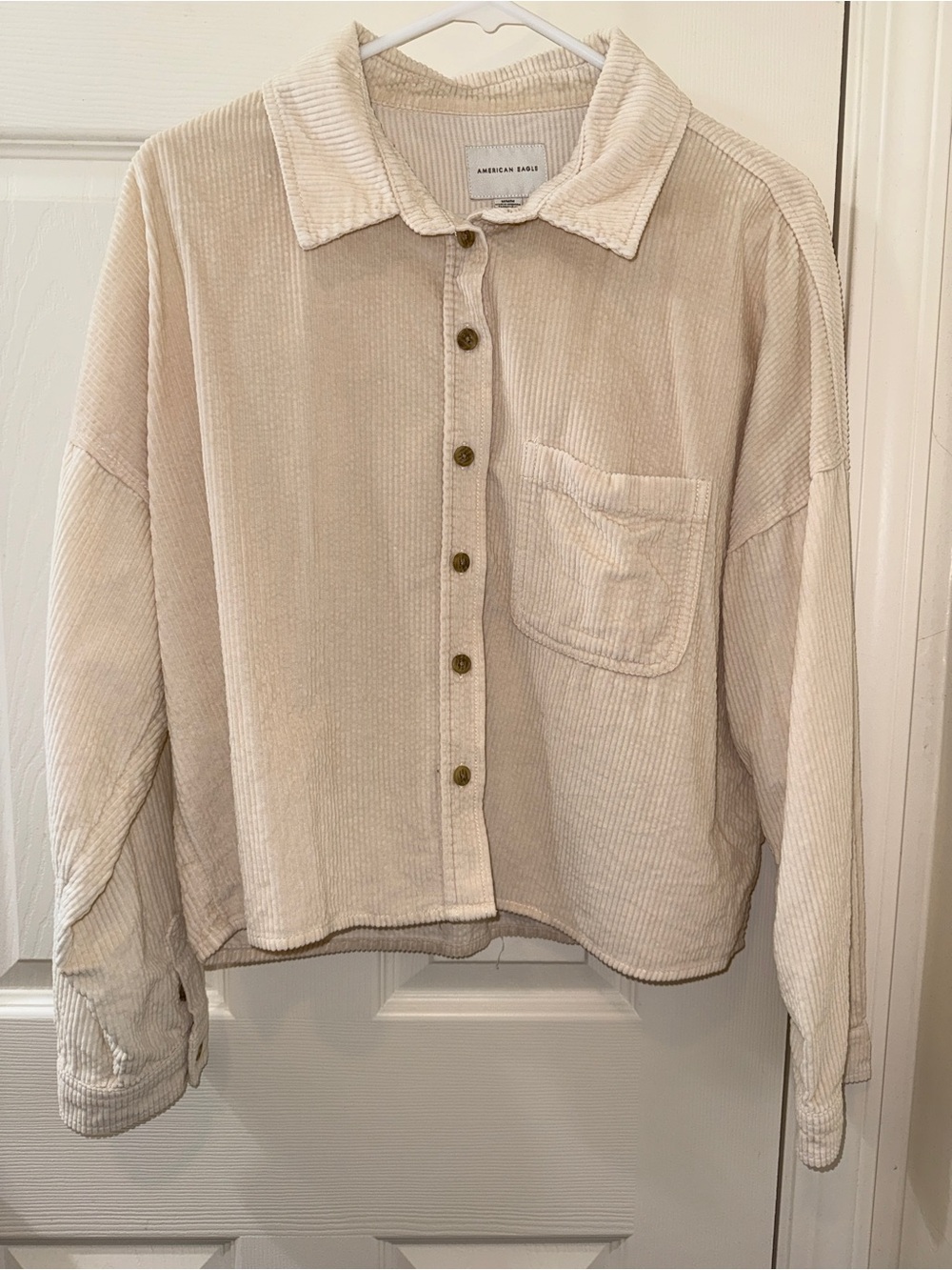 American Eagle Outfitters Cream Corduroy Button-Up Shirt